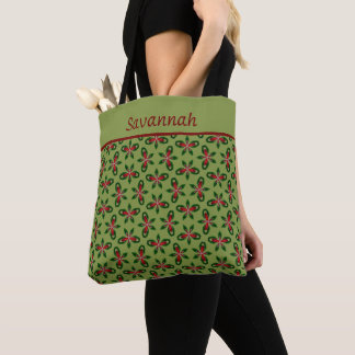 Festive Green & Red Holiday Tote Bag Tygkasse