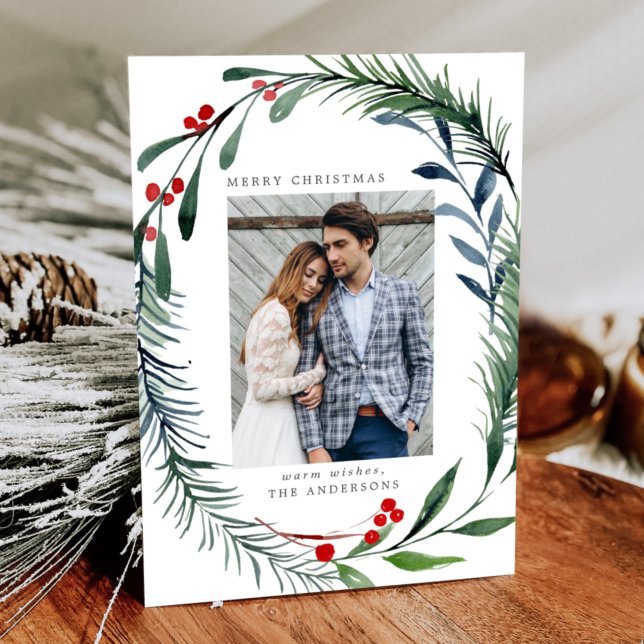 Festive Greenery & Holly Berries, andningsfoto Julkort (Skapare uppladdad)