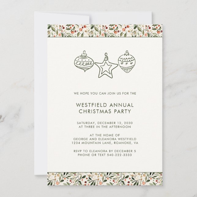 Festive Greenery Red Berries jul Party Inbjudningar (Framsida)