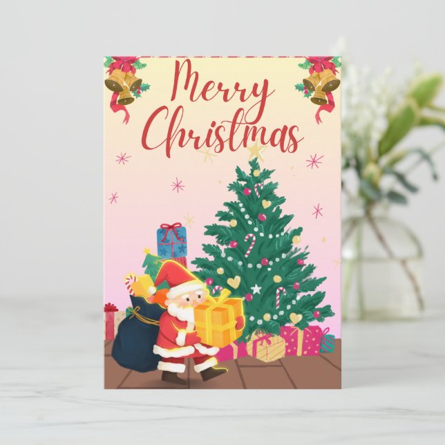 Festive Greeting Card för Santa och Julgran Inbjudningar (Stående Fram)