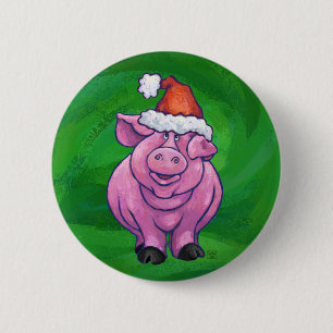 Festive Gris i Santa Hat på Grönt Knapp