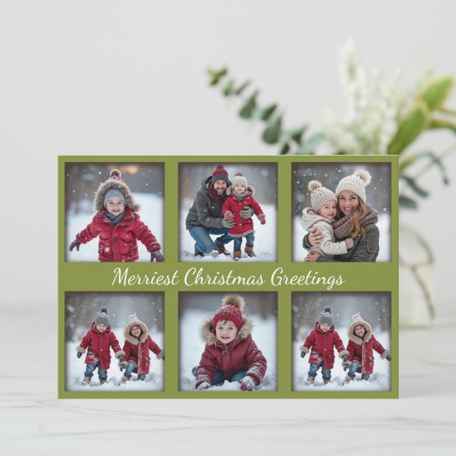Festive Grönt 6-Photo-julhälsningar | Familj Julkort (Stående Fram)