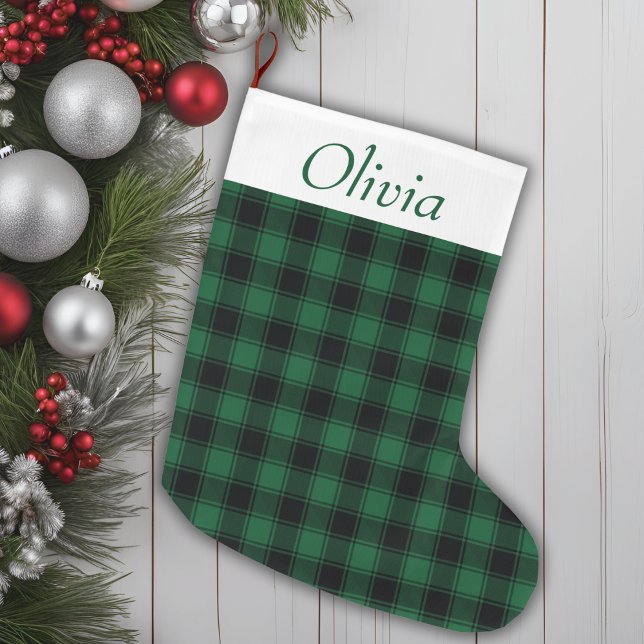 Festive Grönt and Black Buffalo Tartan Play Stor Julstrumpa (Festive Green and Black Buffalo Tartan Plaid Large Christmas Stocking)