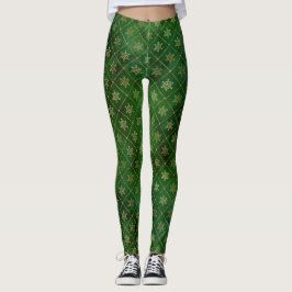 Festive Grönt and Gold Foil Winter Snöflingor Leggings