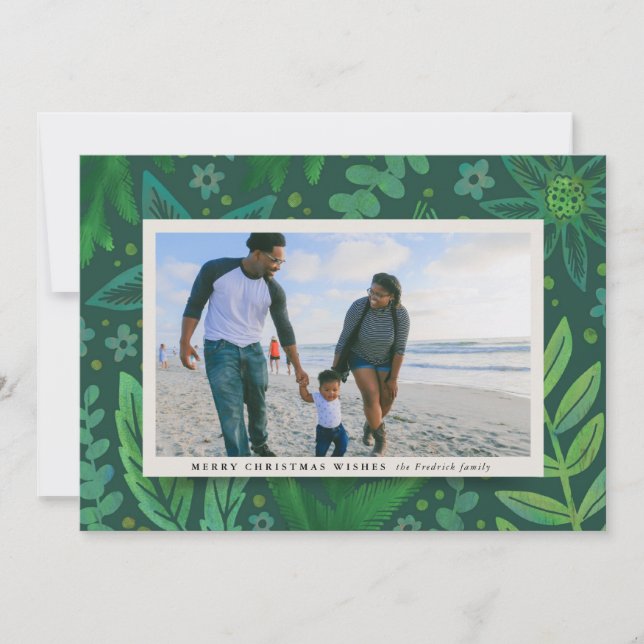 Festive Grönt Botanias julfotopul Julkort (Framsida)