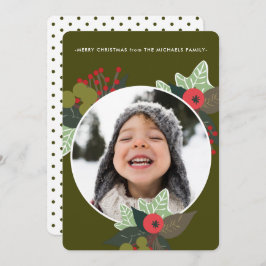 Festive Grönt Botanique Circle Photo- jul Julkort