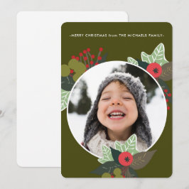 Festive Grönt Botanique Circle Photo- jul Julkort