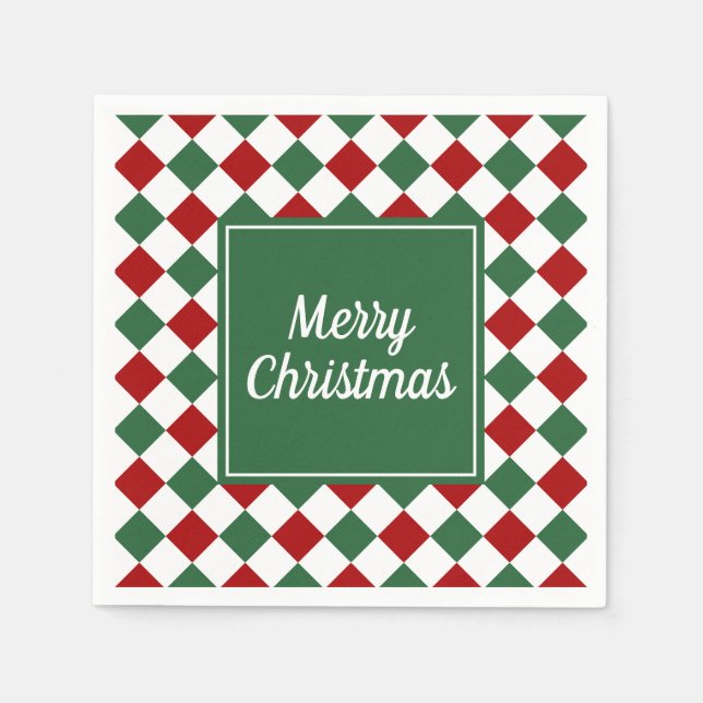 Festive Grönt Checks God jul Pappersservett (Framsidan)