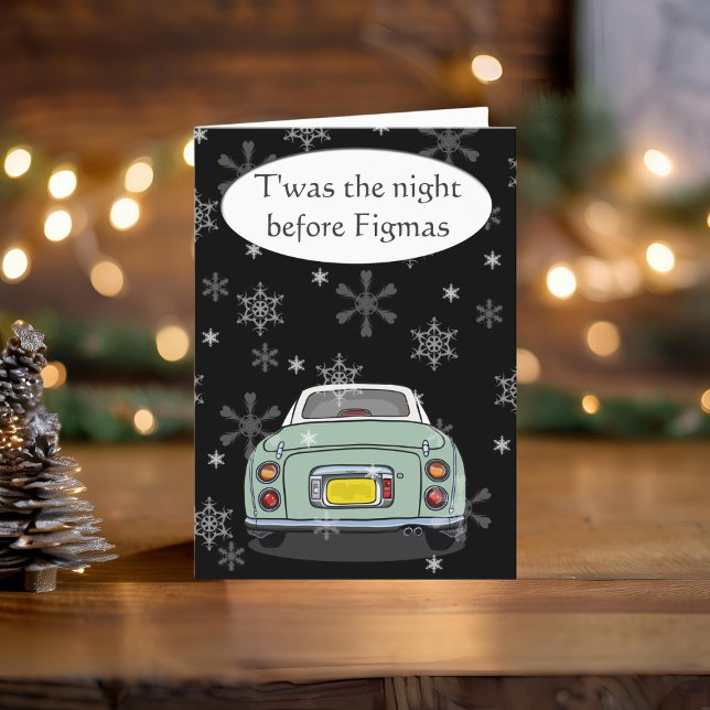 Festive Grönt Figaro Car-julkort Helgkort (Happy Fig-mas! A fun figgy themed christmas card to send to your car! (or your figgy loving friends))