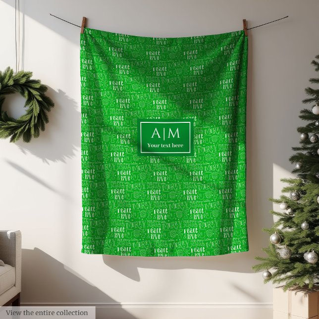 Festive grönt filt med julklapp (Festive green blanket with Christmas lettering)
