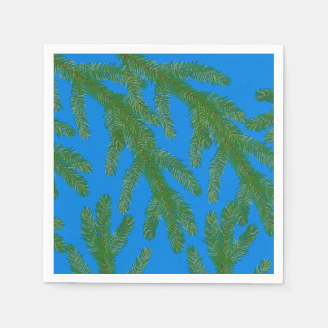 Festive Grönt fir träd grenar och twigs Blue Pappersservett (Framsidan)