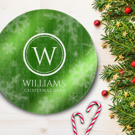 Festive Grönt Foil Snöflingor Monogram Namn