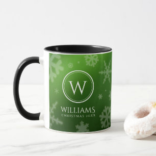 Festive Grönt Foil Snöflingor Monogram Namn Mugg