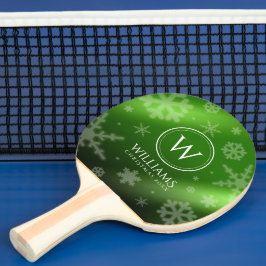 Festive Grönt Foil Snöflingor Monogram Namn Pingisracket