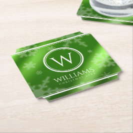 Festive Grönt Foil Snöflingor Monogram Namn Underlägg Papper