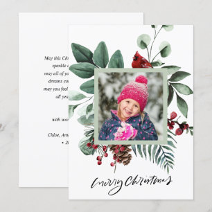 Festive Grönt Foliage Eucalyptus Red Kardinal Bird Julkort