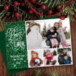 Festive Grönt Glitter Peace on Earth Modern Photo Julkort<br><div class="desc">Festive Grönt Glitter Elegant skriver Peace on Earth Modern Photo Collage jul-Helgdag Card. Skicka Helgdag varmt önskemål och Hälsning till dina kära med detta minimalistiska och moderna julkort för Helgdag. Alla texterna är i förväg ordnade så att du enkelt och snabbt kan anpassa dig med dina egna detaljer. Glad helg!...</div>