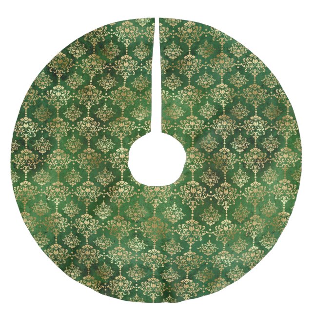 Festive Grönt & Gold Foil Winter-julskada Julgransmatta Borstad Polyester (Framsidan)