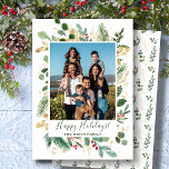 Festive Grönt Guld Foliage Gräs Watercolor Blommig Julkort<br><div class="desc">Festive Grönt Guld Foliage Gräs Watercolor Blommigt Helgdag Postcard. Skicka helgdag varmt önskemål och hälsning till dina nära och kära med detta festliga och moderna fotokort för Helgdag som innehåller "Glad helg" i elegant, handskriven kalligrafi med vacker vattenfärg och löv från guld, rödbädd blommigt ram i maronröd bakgrund. Önska er...</div>