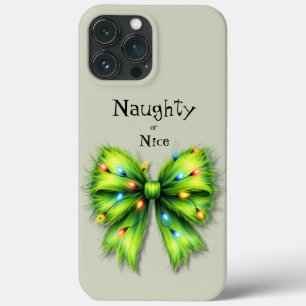 Festive Grönt Hårig Bow-Ljus Naughty eller Nice