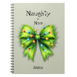 Festive Grönt Hårig Bow-Ljus Naughty eller Nice Anteckningsbok