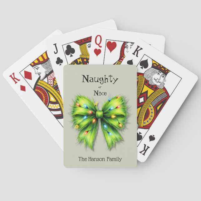 Festive Grönt Hårig Bow-Ljus Naughty eller Nice Casinokort (Baksidan)