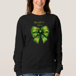 Festive Grönt Hårig Bow-Ljus Naughty eller Nice T Shirt