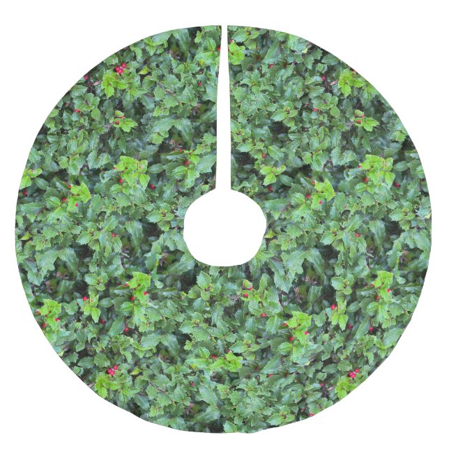 Festive Grönt Holly Berry jul Julgransmatta Borstad Polyester (Framsidan)