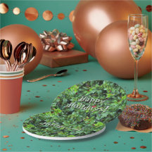 Festive Grönt Holly Berry jul Papprare Tallrikar