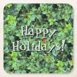 Festive Grönt Holly Berry jul Underlägg Papper Kvadrat