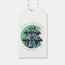 Festive Grönt Julgran Family Helgdagars Presentetikett