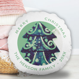 Festive Grönt Julgran Family Helgdagars Rund Kudde