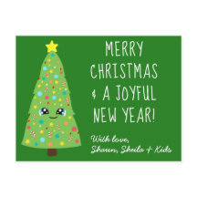 Festive Grönt Kawaii Julgran God jul