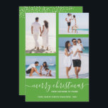 Festive Grönt Multi Photo-jul Julkort<br><div class="desc">Ladda upp fyra favoritfoton till det här julfotokortet som innehåller hälsning i chic med text på ett helgdag för grönt i festive (eller färg). Välj Projektionsyta för tyngsta pappra och HD-kvalitet för bästa fotokvalitet. MERA FÄRG gjorde för dig i vår affär.</div>