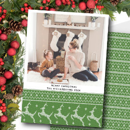 Festive Grönt Nordic Sweater Reindeer Mönster Julkort