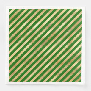Festive Grönt och Guld Diagonal Rand Napkins Pappersservett