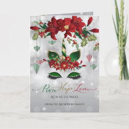 Festive Grönt och Guld Helgdag Unicorn Ansikte Helgkort