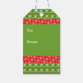 Festive Grönt och Red Reindeer och Snöflingor Presentetikett