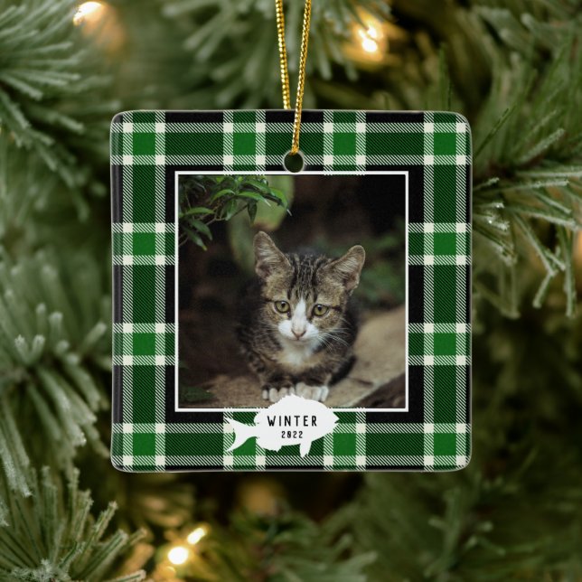Festive Grönt Play Cat Namn jul Julgransprydnad Keramik (Träd)