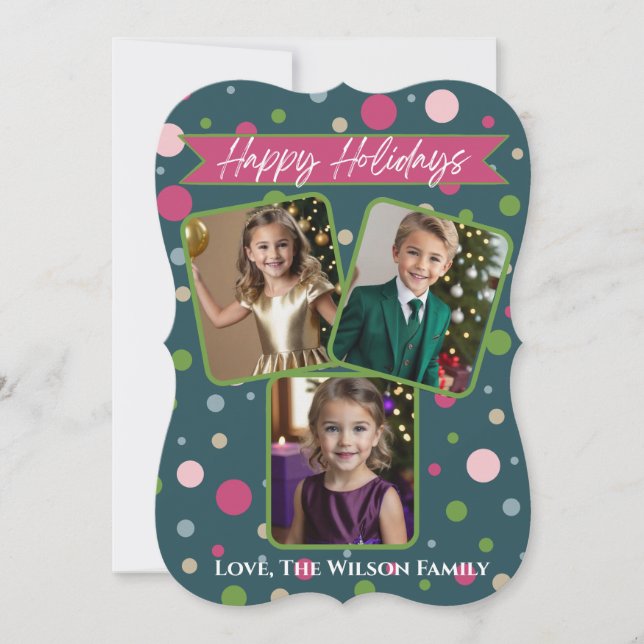 Festive Grönt Polka Dot Photo Helgdag Card Julkort (Framsida)