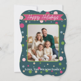 Festive Grönt Polka Dot Photo Helgdag Card Julkort