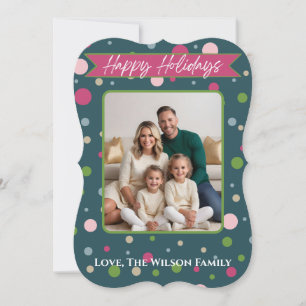 Festive Grönt Polka Dot Photo Helgdag Card Julkort
