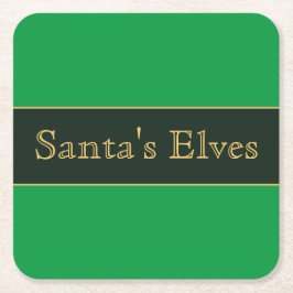 Festive Grönt Rand Retro "Santa's Elves" Text Underlägg Papper Kvadrat