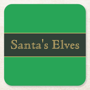 Festive Grönt Rand Retro "Santa's Elves" Text Underlägg Papper Kvadrat