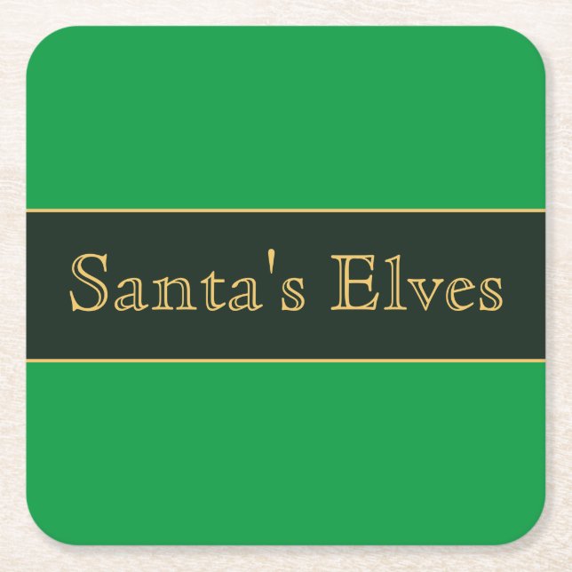 Festive Grönt Rand Retro "Santa's Elves" Text Underlägg Papper Kvadrat (Framsidan)