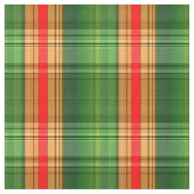 Festive Grönt, Red & Guld Play (Tartan) Fabric Tyg (Närbild)