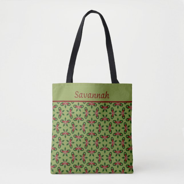 Festive Grönt & Red Helgdag Tote Bag Tygkasse (Framsida)