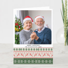 Festive Grönt Red Nordic Sweater Reindeer Mönster Helgkort