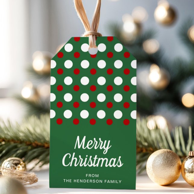 Festive Grönt Red Polka dots jul jul Presentetikett (Festive Green Red Polka Dots Christmas Gift Tags)