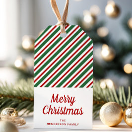 Festive Grönt Red Stripe God jul Presentetikett